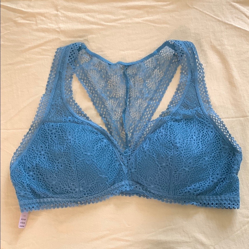 Victoria's Secret Blue Lace Racerback Bra with Delicate Trim